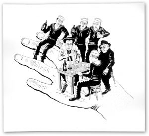 Neal Fox, "The Finger", 2008, ink on paper, 51,1 x 57,2 cm, © Neal Fox; Courtesy: Daniel Blau, Munich