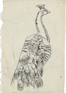 Andy Warhol, "n.t. (Peacock)", c. 1957, ink and graphite on paper, 47,9 x 34,2 cm, Andy Warhol Artwork © 2016 The Andy Warhol Foundation for the Visual Arts, Inc. / Artists Rights Society (ARS), New York