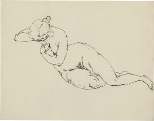 George Grosz, "Akt seitlich, mit Kopf auf rechter gestützt", 1913/14, ink (reed pen and pen) on paper with watermark, 22,4 x 28,4 cm, © George Grosz, Courtesy Daniel Blau, Munich