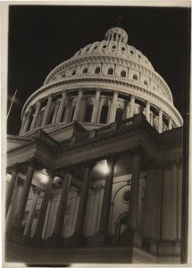 Margaret Bourke-White, "The Capitol at Night", January, 1935, warm-toned silver gelatin contact print on semi-matte), 17,1 (17,9) x 12,2 (12,8) cm, © Margaret Bourke-White © Life