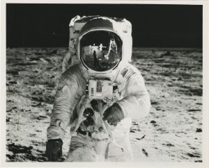 NASA · Apollo XI · Neil Armstrong, "Buzz Aldrin on Lunar Surface", July 20, 1969 silver gelatin print on glossy fibre paper, 19,3 (20,5) x 24,0 (25,3) cm, ©NASA; Courtesy: Daniel Blau, Munich