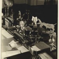 Margaret Bourke-White, Washington DC, President Franklin D. Roosevelt's Desk in the White House, December 24, 1934, vintage, warm-toned silver gelatin contact print on semi-matte, double-weight fibre paper, printed by January 14, 1937, 17 (17,7) x 12,1 (12,7) cm, ©Estate of Margaret Bourke-White/Licensed by VAGA, New York, NY