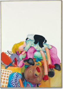 Christa Dichgans, “Puppen und Tierchen-N.Y.”, 1967, acrylic on canvas in artist frame, 140 x 100 cm, © Christa Dichgans, Courtesy Daniel Blau, Munich