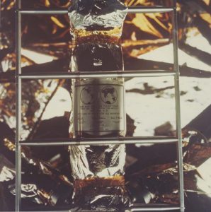 NASA · Apollo XI · Neil Armstrong, "Close-up of LM Ladder and Plaque Left on Moon”, July 20, 1969, color print on glossy fibre paper, printed in 1969, 19,7 (25,4) x 19,5 (20,6) cm © NASA, courtesy Daniel Blau, Munich