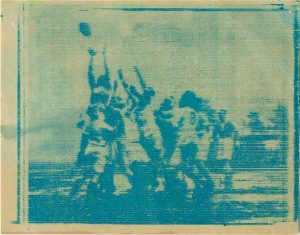 René Barthélémy (1889 - 1954), “Rugby Game (Very early example of radio transmitted and recieved photograph by Belinograph)”, February 1930, Cyanotype, printed in February 1930, 10,3 x 13,4 cm, © Daniel Blau, Munich