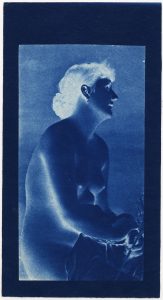 Gaudenzio Marconi, "Nude”, c. 1860s, cyanotype, 17,5 (21,9) x 9,3 (11,7) cm, © Daniel Blau, Munich