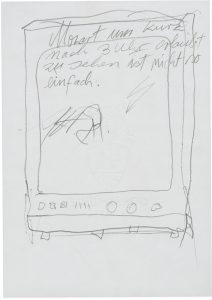 Karl-Heinz Schwind, "Mozart um kurz nach 3 Uhr erlaubt zu sehen ist nicht so einfach", c. 1990, pencil on paper, 29,7 x 21 cm ©Karl-Heinz Schwind, courtesy Daniel Blau, Munich