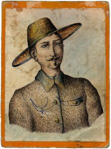 A.Nény, “Art naturaliste-spiritualiste. Céléstin Damfpher, dit 'passe-partout' ”, 1905, ink and colored pencil on paper, mounted on orange cardboard, 12,4(13,6) x 9,3 (10,0) cm, ©Daniel Blau Munich