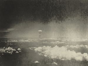 “Nagasaki, From 100 Miles Away”, August 9, 1945, silver gelatin print on glossy fibre paper, printed 1945, 9,1 x 12,1 cm