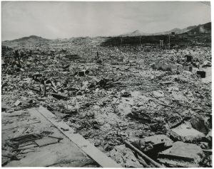 “Nagasaki, Everything Has Been Flattened”, September 14, 1945, silver gelatin print on glossy fibre paper, printed by September 15, 1945 16,6 x 20,9 cm