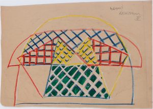 Markus Luepertz, “Architektur III (dithyrambisch)”, 1964, oil crayon, gouache on paper, 39,7 x 56 cm, © © Markus Lüpertz, courtesy Daniel Blau, Munich