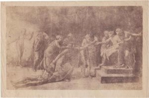 Louis Alphonse Poitevin (1819-1882) "Reproduction of a Drawing of a Mythological Scene", c 1840 - 1850 gold-toned salted paper print 22,2 x 34,6 cm