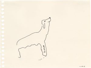 John Lurie, "Dog with Florida Leg", 2005, ink on paper, 20,3 x 15,2 cm, © John Lurie, courtesy Daniel Blau, Munich