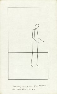 Matt Mullican, "n.t. (Feeling Sorry for the People, he has Disgraced)", 1974, rapidograph and photocopy on paper, 35,8 x 21,6 cm, © Matt Mullican, courtesy Daniel Blau, Munich