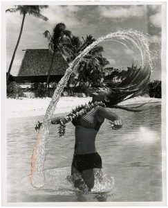 Unidentified Photographer, "Emmy Dennis of Detroit in Fiji", April 24, 1970, silver gelatin print on glossy fibre paper, with gouache and pen, 24,3 (25,3) x 19,3 (20,59 cm