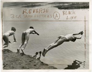 Unidentified Photographer, "The Old Swimming Hole at Aqueduct, Long Island", April 2, 1934, silver gelatin print on glossy fibre paper, with crayon, printed by May 28, 1934, 17,0 (18,0) x 21,9 (22,9) cm