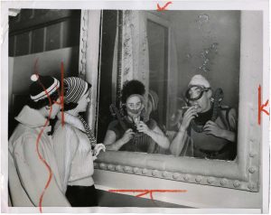 Unidentified Photographer, "Underwater Snack in London", January 4, 1955, silver gelatin print on glossy fibre paper, with crayon and gouache, printed by January 13, 1955, 16,7 (18,0) x 21,6 (22,8) cm