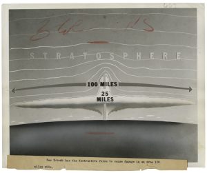 U.S. Air Force, "n.t.", 1954, silver gelatin print with airbrush and crop marks in red crayon on glossy fibre paper, 18,5 (20,4) x 23,4 (25,2) cm,  © U.S. Air Force, courtesy Daniel Blau, Munich