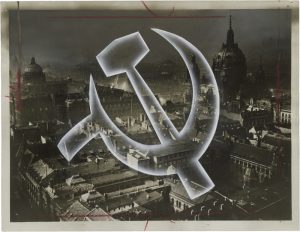 Unidentified Photographer, "Berlin in Darkness During Mock Air 'Raid'", March 28, 1935, silver gelatin print with airbrush, retouchings and crop marks in red crayon on glossy fibre paper, 16,1 (17,7) x 21,6 (22,8) cm, © Unidentified Photographer, courtesy Daniel Blau, Munich