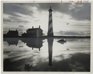 Unidentified Photographer, "Historic Old Lighthouse May Become Center of Vast National Seashore", n.d., silver gelatin print with airbrush and crop marks in red crayon on glossy fibre paper, 18,8 (20,1) x 24,1 (24,8),  © Unidentified Photographer, courtesy Daniel Blau, Munich