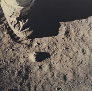 NASA · Apollo XI · Buzz Aldrin, "Aldrin’s Boot on Lunar Soil", July 20, 1969, vintage color print on semi-matte fibre paper mounted on original board, printed in 1969, 19,2 (21,8) x 19,3 (22,5) cm, © NASA, courtesy Daniel Blau, Munich