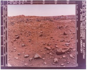 NASA Viking Lander I, "First Color Photo Taken on Mars, Chryse Planitia", July 21, 1976, color print on matte fibre paper, printed by July 21, 1976, 20,8 x 25,0 cm, © NASA, courtesy Daniel Blau, Munich