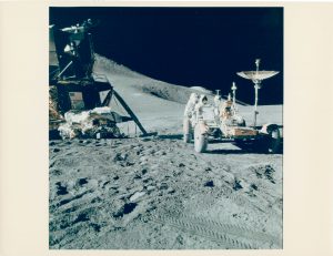 NASA · Apollo XV, "Lunar Roving Vehicle", 1971, color print on glossy fibre paper, printed c. 1971, 18,5 (19,5) x 17,8 (25,3) cm, © NASA, courtesy Daniel Blau, Munich
