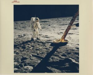 NASA · Apollo XI · Neil Armstrong, "Buzz Aldrin Stands Beside LM Foot Pad", July 20, 1969, color print on glossy fibre paper, printed in 1969, 18,4 (20,3) x 17,7 (25,2) cm, © NASA, courtesy Daniel Blau, Munich