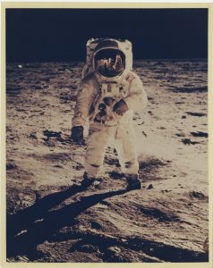 NASA · Apollo XI · Neil Armstrong, "Buzz Aldrin on Lunar Surface", July 20, 1969, color print on glossy fibre paper, printed in 1969, 24,5 (25,6) x 19,5 (20,5) cm, © NASA, courtesy Daniel Blau, Munich