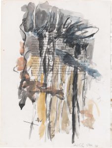 Georg Baselitz (*1939), "o.T. (trees)", 1976, watercolor, ink and charcoal on old book page, 57,8 x 43,7 cm