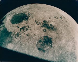 NASA · Apollo VIII, "The Lunar far Side showing Mare Crisium in the West and Mare Marginis (middle) and Mare Smythii below", December 1968