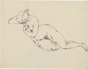 George Grosz (1893 – 1956), "Akt seitlich, mit Kopf auf rechter Hand", 1913/14