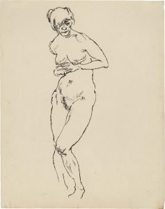 George Grosz (1893 – 1956), "Stehender weiblicher Akt, Hände vor der Brust gefaltet", 1913/14