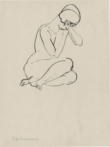 George Grosz (1893-1956), "Hockender weiblicher Akt, Arme angewinkelt", 1913/14