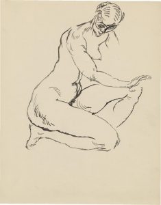 George Grosz (1893 – 1956), "Kniender weiblicher Akt, rechte Hand auf linkem Knie", 1913/14